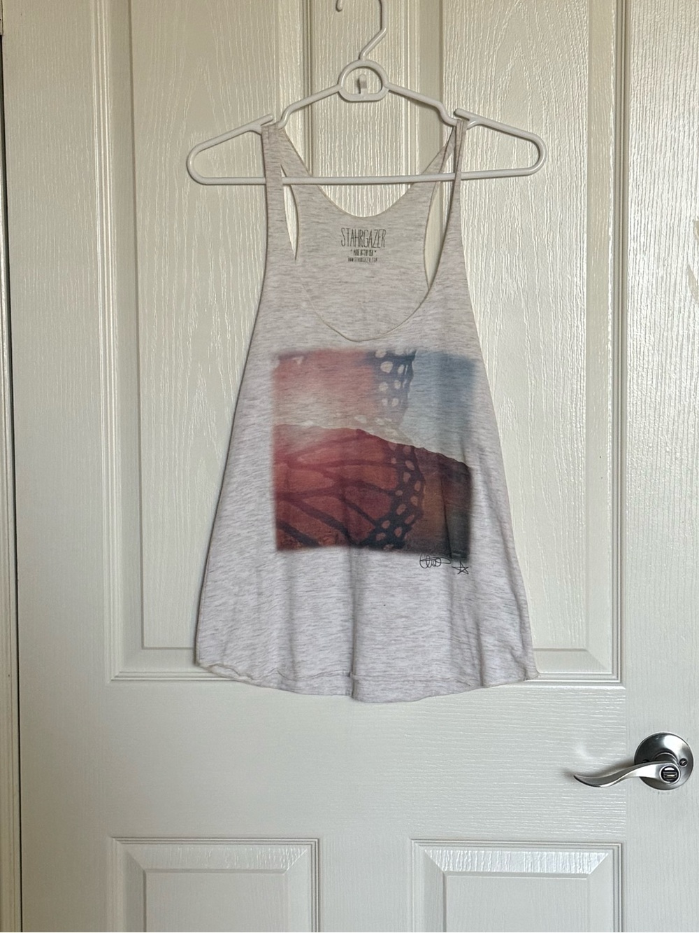 Stahrgazer : Gray Graphic Racerback Tank Top - Size S